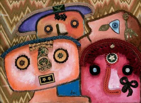 Enrico Baj Milano 1924 – Vergiate 2003 Gruppo, 1973 acrilici e collage su...