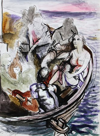 Renato GUTTUSO Bagheria 1912 - Roma 1987 Figure in barca, 1963 china e...