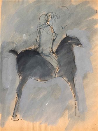 Marino MARINI Pistoia 1901 - Viareggio 1980 Cavallo e cavaliere acquarello e...