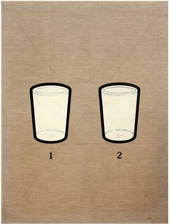 Tino STEFANONI Lecco 1937 I bicchieri, 1974 tecnica mista su tela grezza...