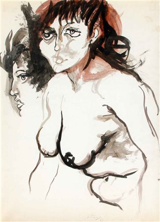 Renato GUTTUSO Bagheria 1912 - Roma 1987 Nudo e profilo, 1962 inchiostro e...