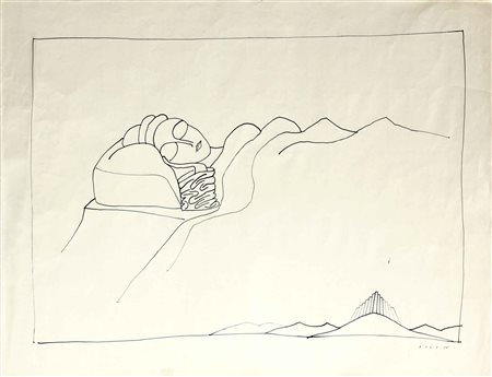 Jean Michel FOLON Uccle 1934 - Montecarlo 2005 Senza titolo inchiostro blu su...