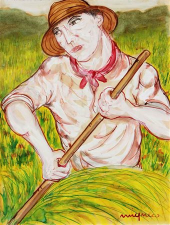 Giuseppe MIGNECO Messina 1908 - Milano 1997 Contadino, 1983 china colorata su...