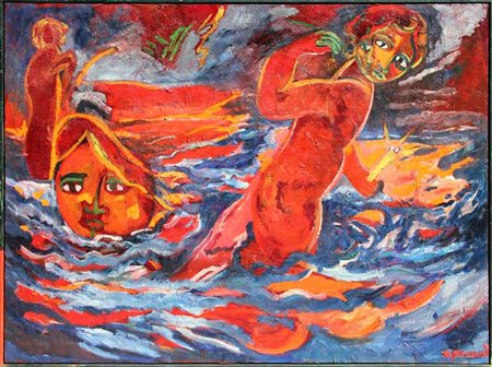 Mimmo GERMANA’ Catania 1944 - Busto Arsizio 1992 Rosso mare, 1988 olio su...