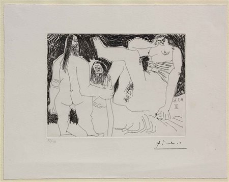 Pablo PICASSO Malaga 1881 - Mougins 1973 Primitive Man, Nude and Procuress,...