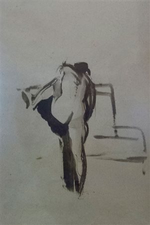 Annigoni Pietro Figura china su carta pesante con tagli regolari, cm. 61x37,5...