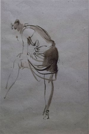 Annigoni Pietro Figura china su carta pesante con tagli regolari, cm. 61x37,5...