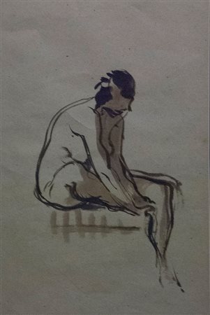 Annigoni Pietro Figura china su carta pesante, cm. 61x37,5 firmata e siglata...