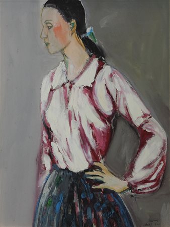 Morago Figura a busto, 1968-'70 olio su tela, cm. 57x48 firmato e datato in...