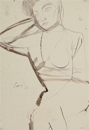 Saetti Bruno Figura femminile, 1953 china e acquarello su carta, cm....