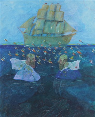 Possenti Antonio I due naufraghi, 1994 olio su cartone telato, cm. 60x50...