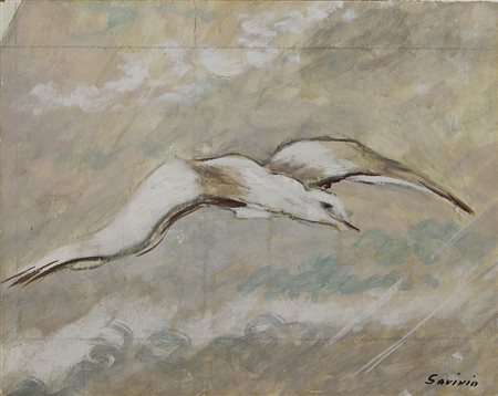 Savinio Alberto Il gabbiano, 1950 tecnica mista su tavola, cm. 33x41 firmata...