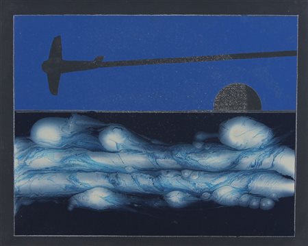 Angeli Franco Marina smalto su tela, cm. 40x49,5 firmato al retro, timbri...