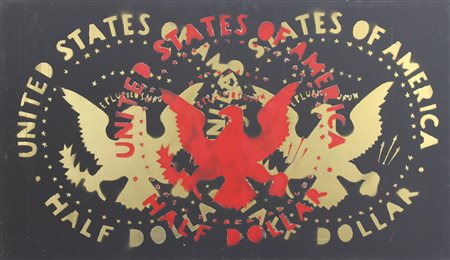 Angeli Franco Half Dollar smalto e acrilico su tela, cm. 70x120 firmato al...