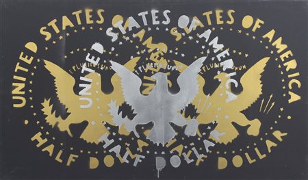 Angeli Franco Half Dollar smalto e acrilico su tela, cm. 70x120 firmato al...