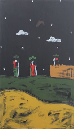 Festa Tano Guardiani del Castello acrilico su tela, cm. 100x60 firmato al...