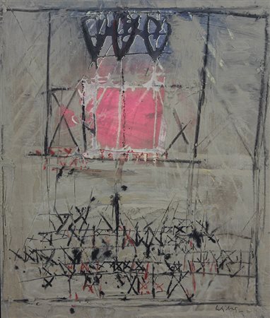 Celiberti Giorgio La finestra dell'amore, 1995 affresco su tavola, cm. 70x60...