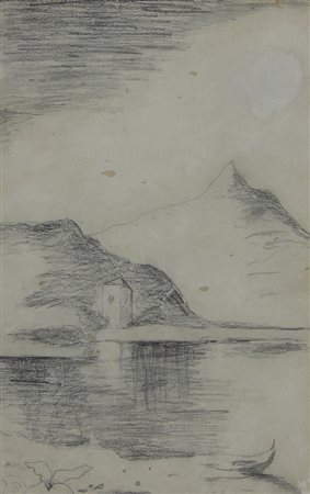 Carrà Carlo Paesaggio di lago, 1944 matita su carta, cm. 35x22 firmata in...