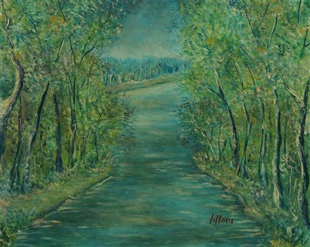 Lilloni Umberto Paesaggio olio su tela, cm. 40,5x50,5 firmato in basso a destra