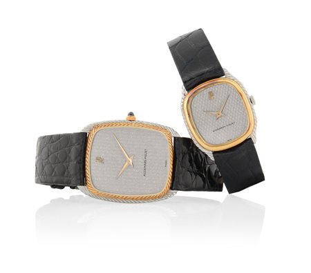 AUDEMARS PIGUETAUDEMARS PIGUET COPPIA UOMO DONNA ANNI '70. Casse tonneau in...