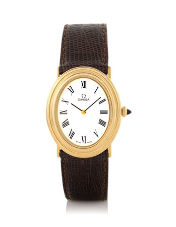 OMEGAOMEGA ANNI '70. Cassa ovale in oro giallo 18 kt. Quadrante bianco con...