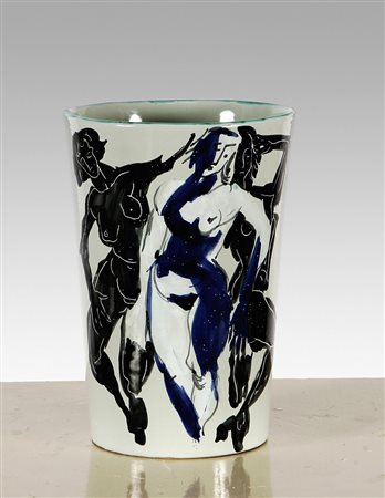 ARCIERO. Vaso in ceramica dipinto a mano con nudi femminili. Hand painted...