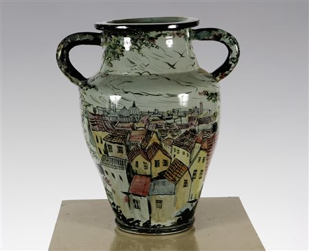 ARCIERO. Vaso in ceramica dipinto a mano. Ceramica. Cm 28x41. Firmato G....