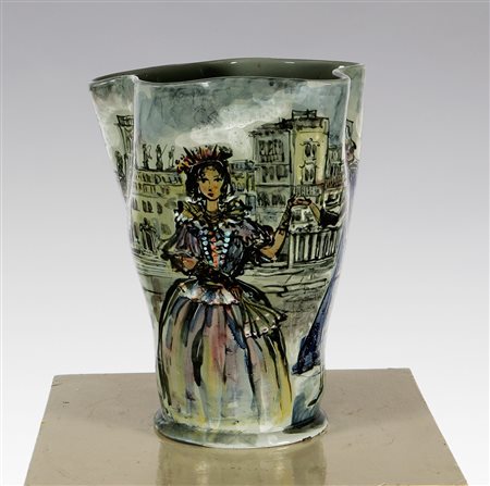 ISOLA G.. Vaso in ceramica dipinto a mano. Hand painted ceramic vase....