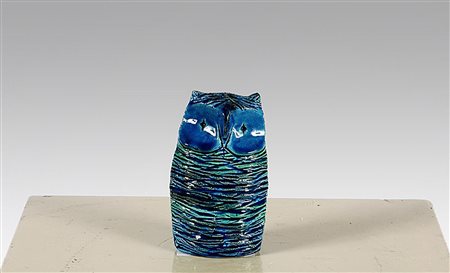 CERAMICA BITOSSI. Civetta in ceramica blu. Blue ceramic owl. Ceramica. Cm...