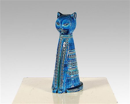 CERAMICA BITOSSI. Grande gatto in ceramica blu. Big blue ceramic cat....