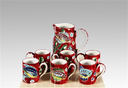 MENZI VICO EQUENSE. Servizio set bevanda in ceramica di Vietri con...