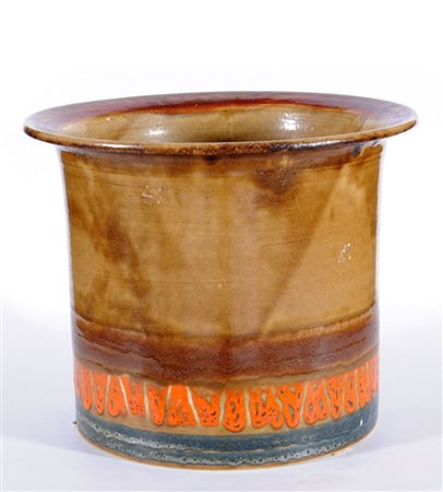 GAMBONE GUIDO (1909 - 1969). Grande Cache-pot di ceramica dipinta nei toni...