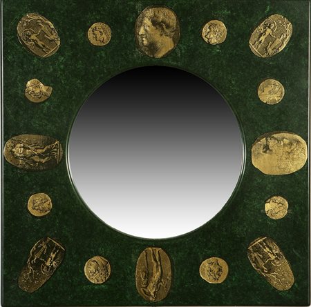 FORNASETTI PIERO (1913 - 1988). Specchio da parete a "cammei su malachite....