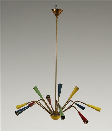 PRODUZIONE ITALIANA - ITALIAN WORK. Lampadario multicolore degli anni 50....