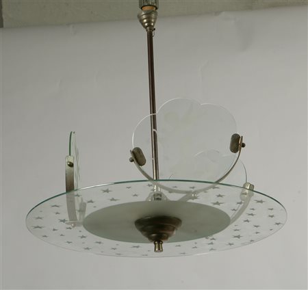 Lampadario. Ceiling lamp. Vetro. Cm 44x91. Produzione italina: elegante...