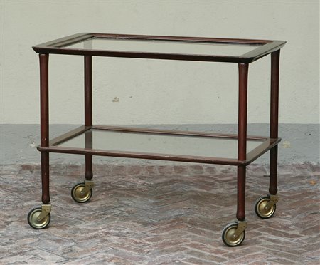 Carrello anni '50. Bar chart from the 50's. Legno e vetro. Cm 77x63x46.