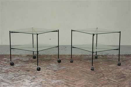 MINARI BRUNO. Due carrelli modello Biplano. Two tea trolley "Biplano"....