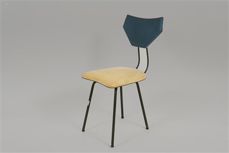 PRODUZIONE ITALIANA - ITALIAN WORK. Sedia in pelle blu e bianca,struttura in...