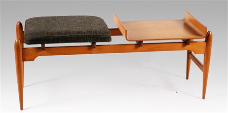 ANONIMO. Panchetta anni â€™50 in legno.Seduta in tessuto e piano dâ€™appoggio...