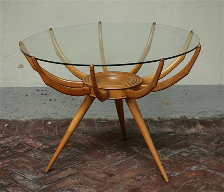DE CARLI CARLO. Tavolino Ragno. Spider table. Legno di faggio e cristallo. Cm...