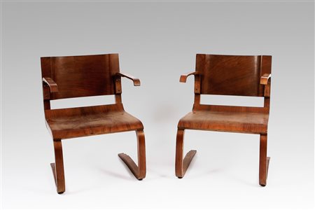VIETTI LUIGI (1903 - 1998). 2 Poltrone Elastiche Legno stratificato. Cm...