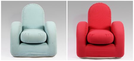 SOWDEN GEORGE (N. 1942). due poltrone "Savoy" Legno e tessuto. Cm 83x87x80....