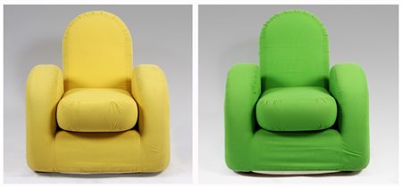 SOWDEN GEORGE (N. 1942). due poltrone "Savoy" Legno e tessuto. Cm 83x87x80....