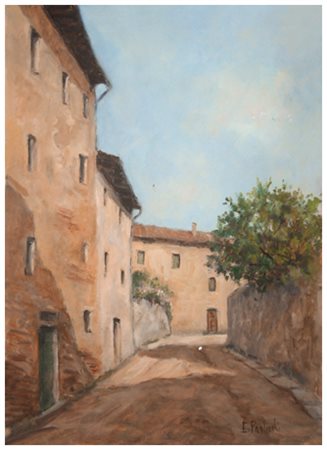 EURO PAOLICCHI Pisa 1926 Case 1989 Olio su tavola 40 x 30.Firma in b. a d.;...