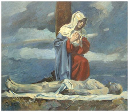 ETTORE TITO Castellammare di Stabia 1859 - Venezia 1941 Deposizione Olio su...