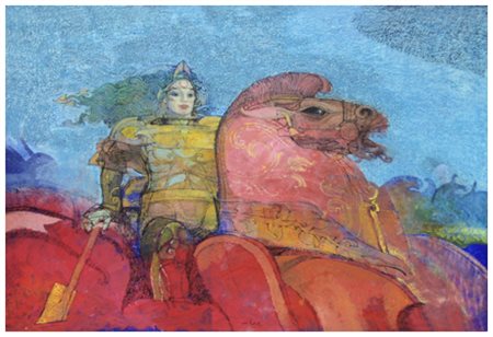 RAFFAELE DE ROSA Podenzana 1940 Cavaliere 2010 T.m. su tavola 70 x 100. Firma...