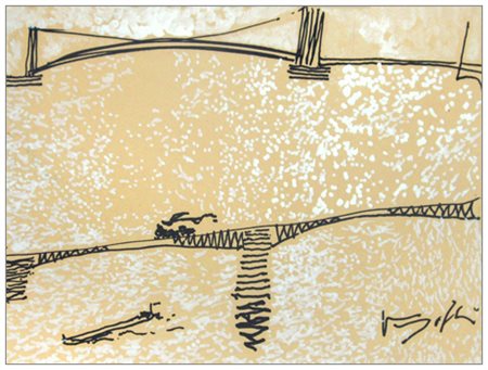 ANTONIO VANGELLI Roma 1917 – 2004 Senza titolo (Paesaggio con treno su ponte)...