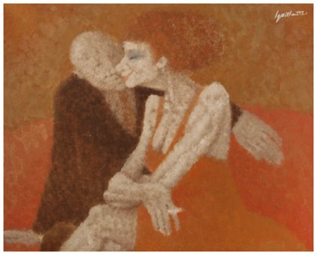 REMO SQUILLANTINI Stia 1920 – Firenze 1996 Colloquio Olio su cartone telato...