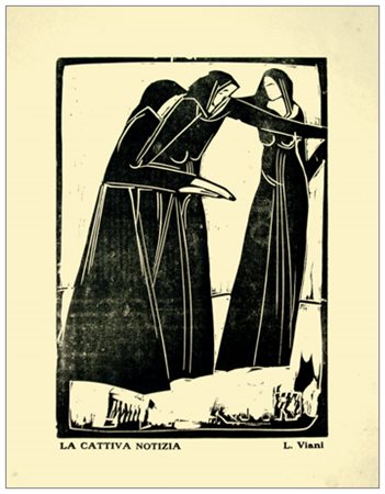 LORENZO VIANI Viareggio 1882 – Ostia 1936 La cattiva notizia Xilografia....