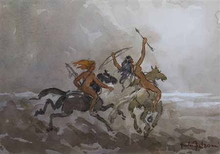 FALZONI GIULIO (Marmirolo 1900 - Milano 1978) "Amazzoni" Acquerello su carta...